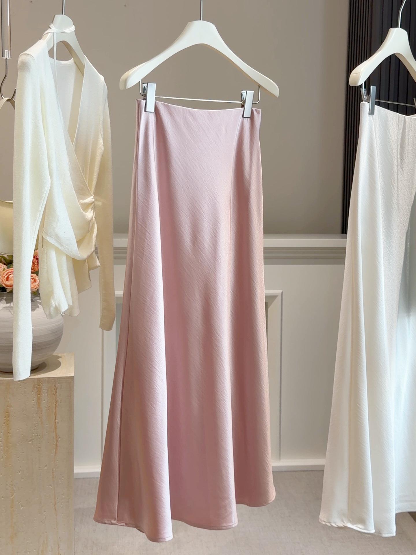 

High-End Satin Mermaid Skirt for Women - Spring 2026 A-Line High Waist Slimming Drape Long Skirt Medium розовый