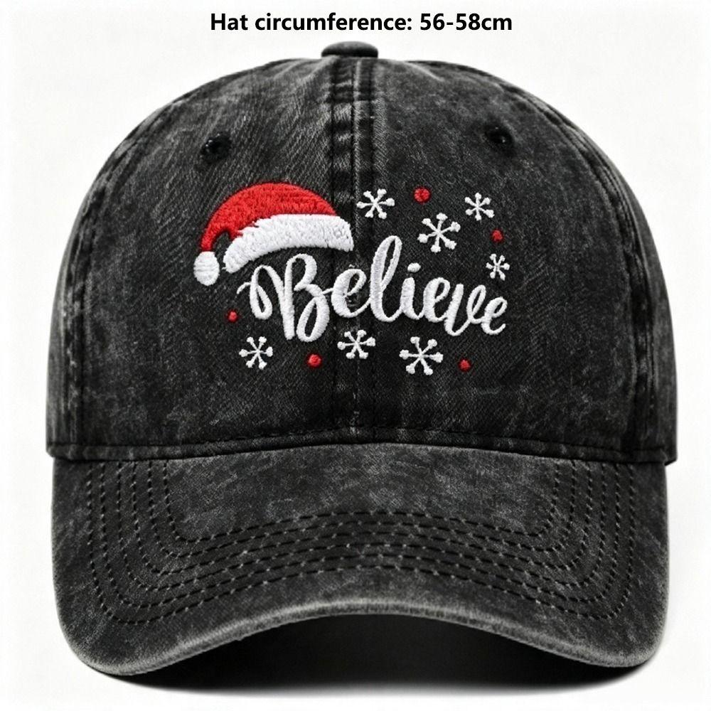Embroidered Snowflake Baseball Cap Adjustable Strap Cotton Snowflake Embroidered Hat Breathable Vintage Wash Baseball Cap