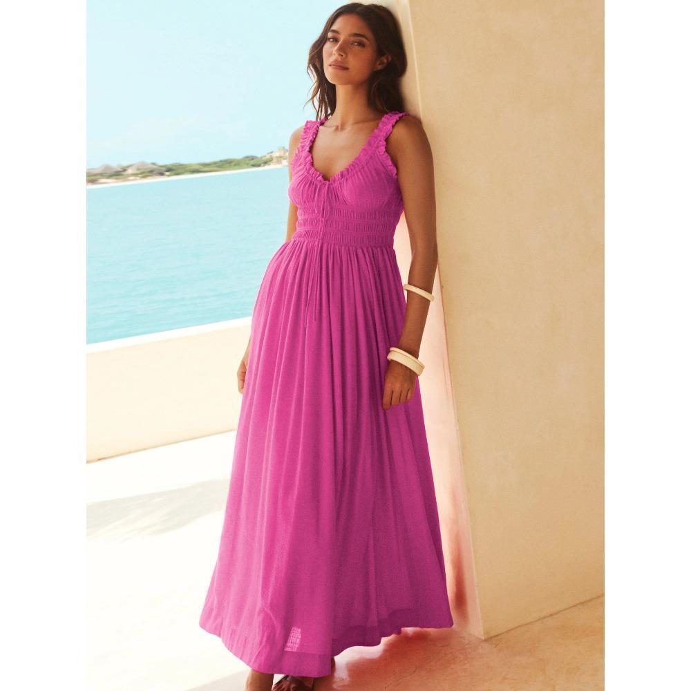 Women s new seaside casual strap skirt European and American skirt high-end French vacation dress S розы красного