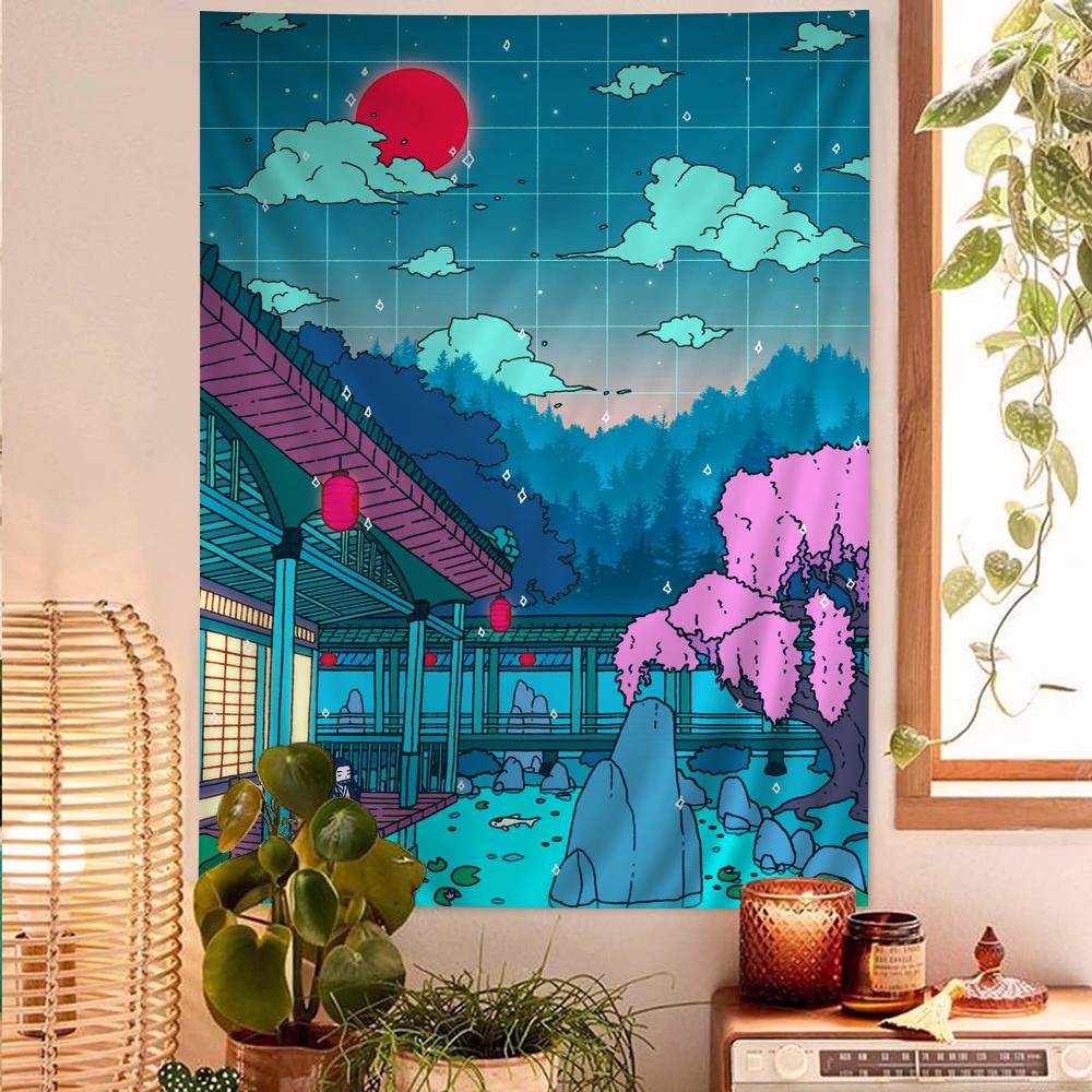 City Night Moon Aesthetic Tapestry Japanese Anime Boosts Home Decor and Room Atmosphere Bedroom Tapestry Living Room Tapestry