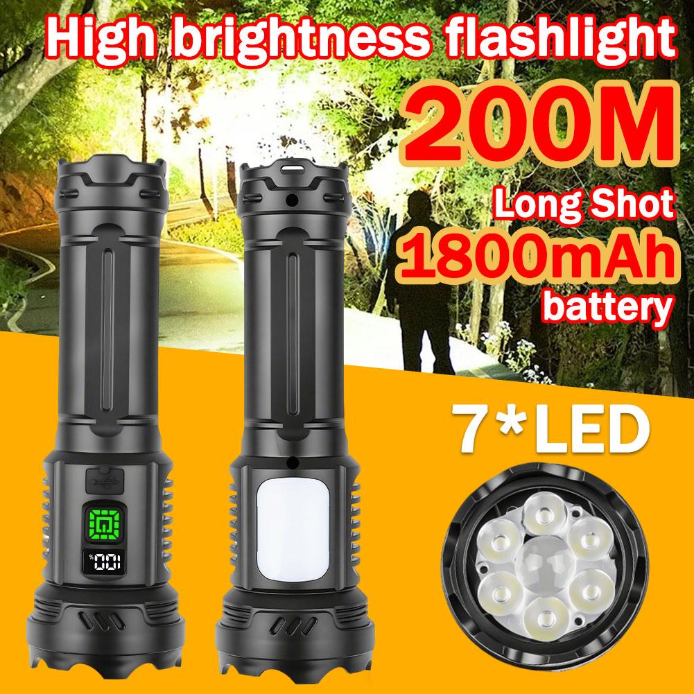 1800mAh 7 * LED Taschenlampe Typ-C Wiederaufladbar, neun Modi, wasserdicht mit Seitenlichtern, Außenbeleuchtung, Wanderlichter, Campinglichter, Patrouillenlichter