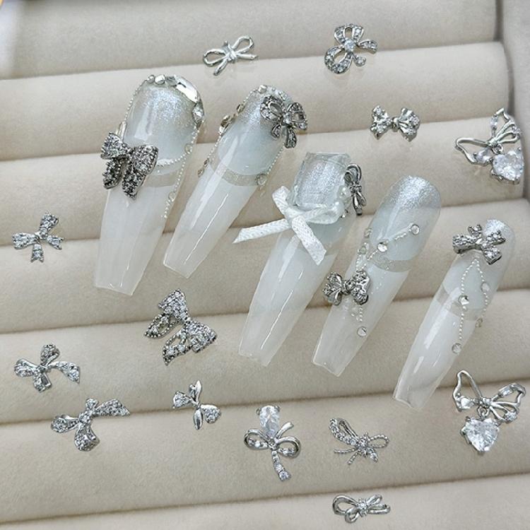 Ribbon Bowknot Nail Art Charms Bow Nail Art Decoration Silver Bowknot Nail Charm