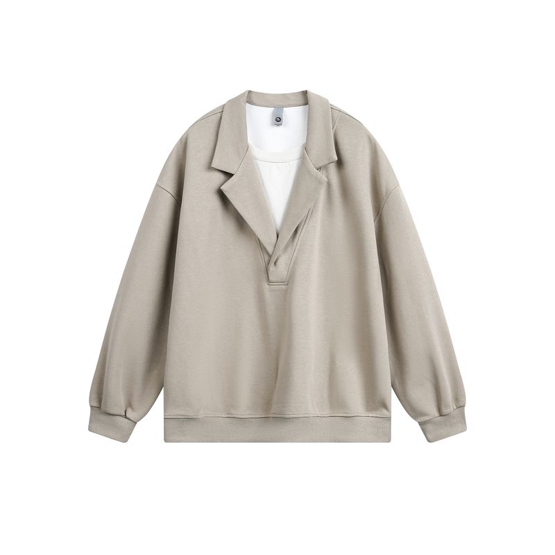 Dream Made Faux Two-Piece Notched Lapel Short Wide Boxy Blazer Sweatshirt for Men, Autumn Old Money Style New Rich Top