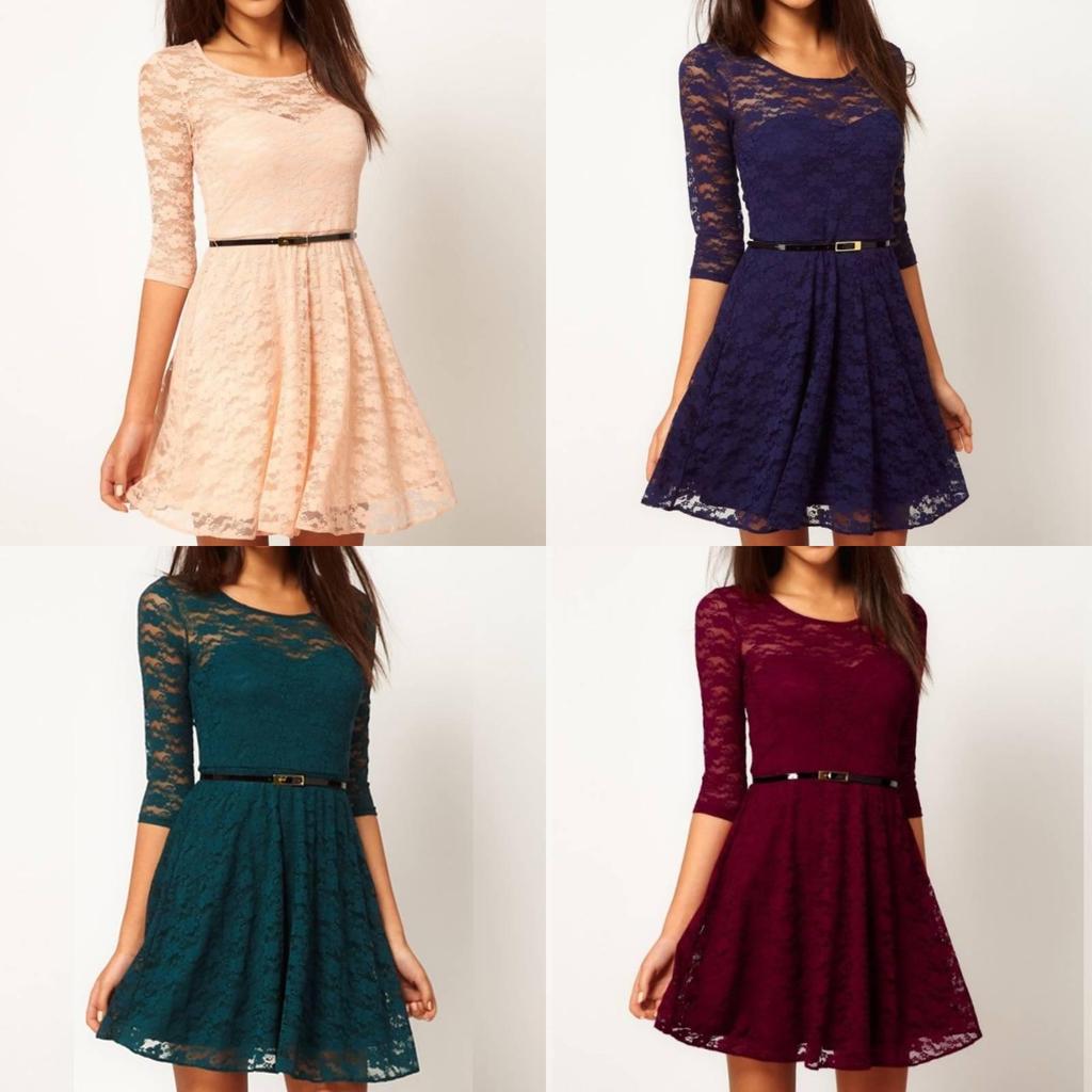 Elegant Lace Dress With Long Sleeves And Round Neck For Casual Spring Summer Wear