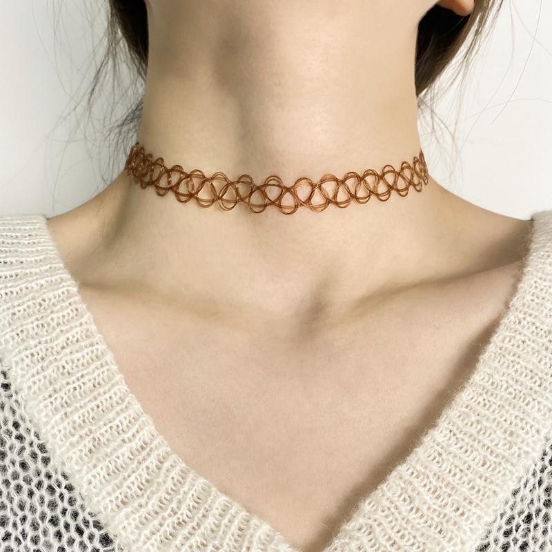 Gothic tatuaggio girocollo tratto collana braccialetto anello nero retrò henné elastico Boho 90s set di gioielli  36