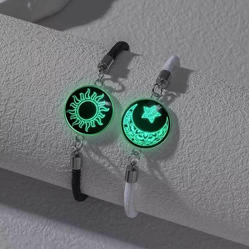 Sun Moon Time Gem Lovers Friends Braided Valentine'S Day Couple Luminous Bracelet