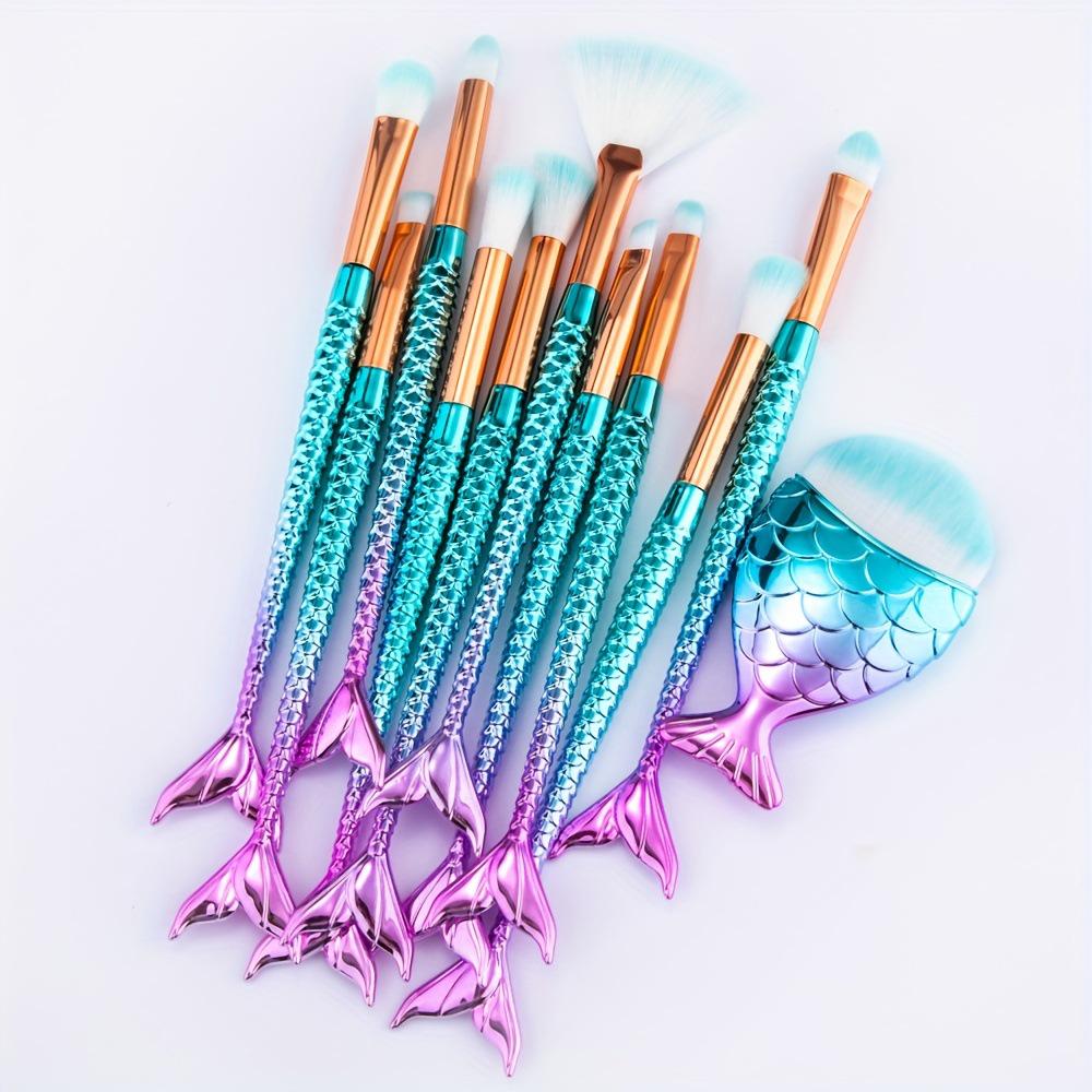 Mermaid Makeup Brush Set: 10-Piece Collection for Eyeshadow, Powder, Highlighter & Blush