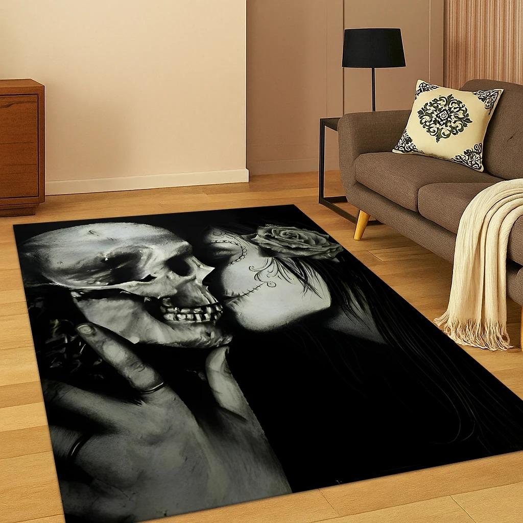 Gothic Skull Face Girl Horror Skull Carpet Rug for Bedroom Living Room Sofa Doormat Home Decor Carpets for Living Room Bedroom