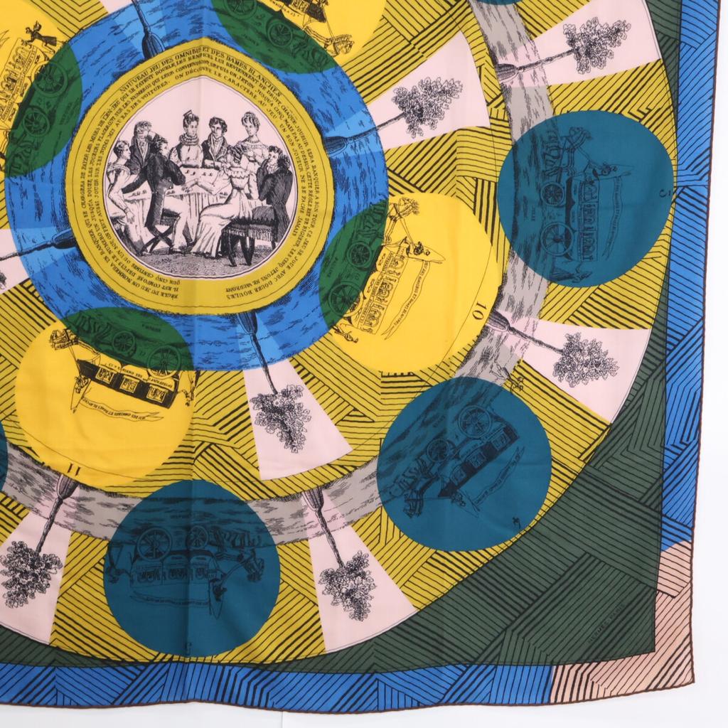 HERMES JEU DES OMNIBUS ET DAMES BLANCHES (Omnibus and White Ladies' Game) (Carré Geant cashmerex silk) scarf multicolorUsed