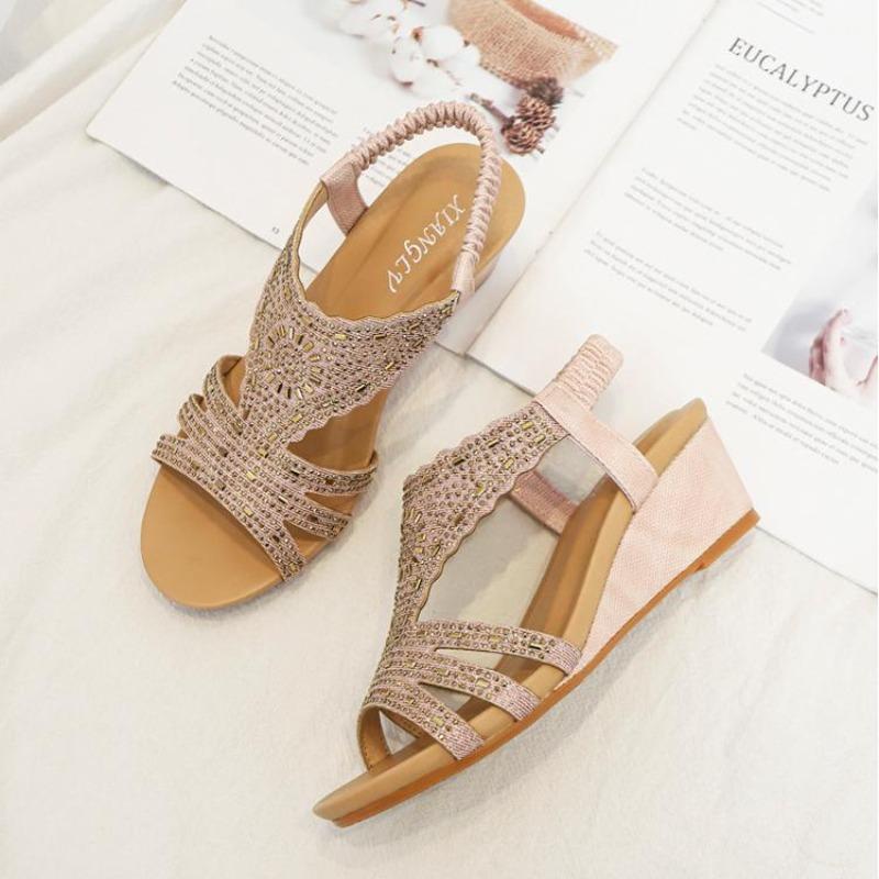 2026 Women Wedges Sandals Ladies High Heel Shoes Soft Leather Fashion T Style Metal Decor Female Pumps Large Plus Size 36 42