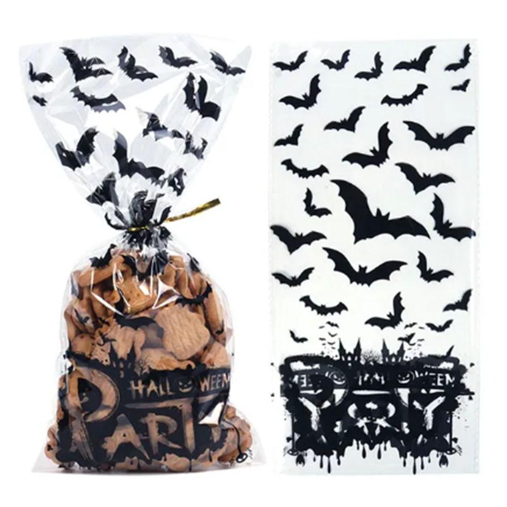 50pcs/pack Bat Pattern Dessert Packaging Bag With Ties Gift Bags Halloween Candy Bags  Home