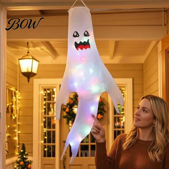 Festival Party Supplies 47 Inch Halloween Hanging Ghost Windsock with LED Lights, Luminous Flying Ghosts Glowing Yard Ornaments Flag Wind Socks