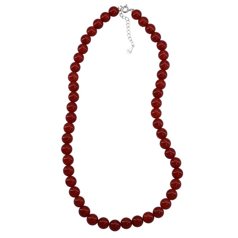 S925 Sterling Silver Encore Red Simulated Pearl Necklace for Women - Festive Autumn/Winter Sweater Chain