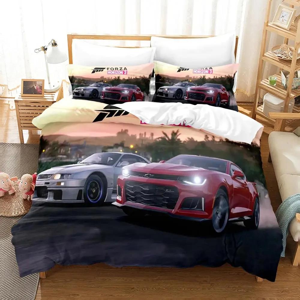 Set Copripiumino 3D Forza Auto Sportiva Per Camera da Letto Ragazzi Singolo Matrimoniale Queen King Size Coperta Piumino Federa