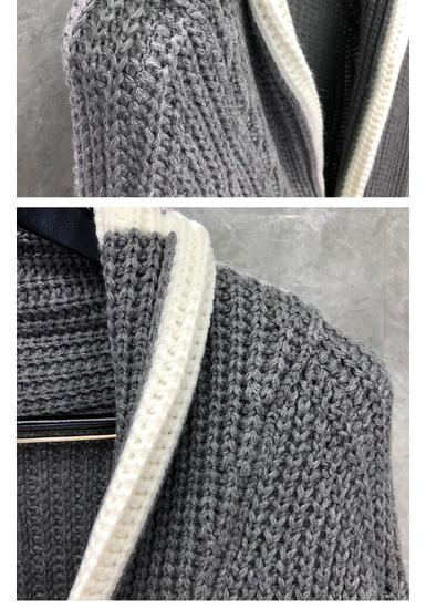 TIME BREATHE Men's Slim Fit V-Neck Cardigan, Classic Style, Thick Knit, White Edged Sweater Jacket, Trendy.
