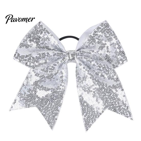 Shiny Hair Bows for Girls Sequins Bows, Elastic Tie, Large Cheerleading Stage Costume Accessories Band Ponytail Holder, Glitter Scrunchies Women Teens