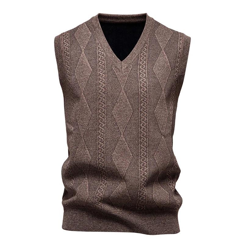Podzimní Zimní Pulovry Vesty Svetr Pánský Teplá Pletená Vesta Módní Smart Casual Výstřih do V Bez Rukávů Pletené Pulovry Volná Vesta