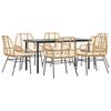 7 Piece Outdoor Dining Set with Cushions Brown Poly Rattan Glass Table