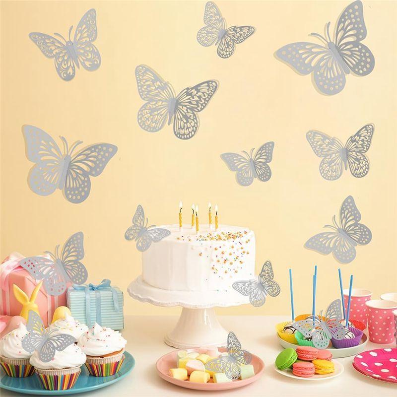 AEE4-Schmetterlingsdekorationen, 48 Stück, 3 Stile & je 3 Größen, Wand- & Kuchendeko, Party-Zubehör 3D-Wandkunst