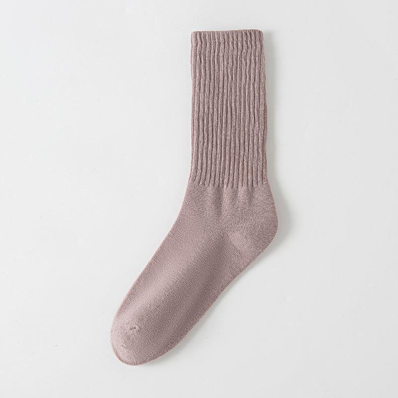Women's Autumn and Winter Mid-calf Socks, Solid Cotton Socks, Knitted Long Socks, Pile Socks, Versatile Long Calf Socks for Women