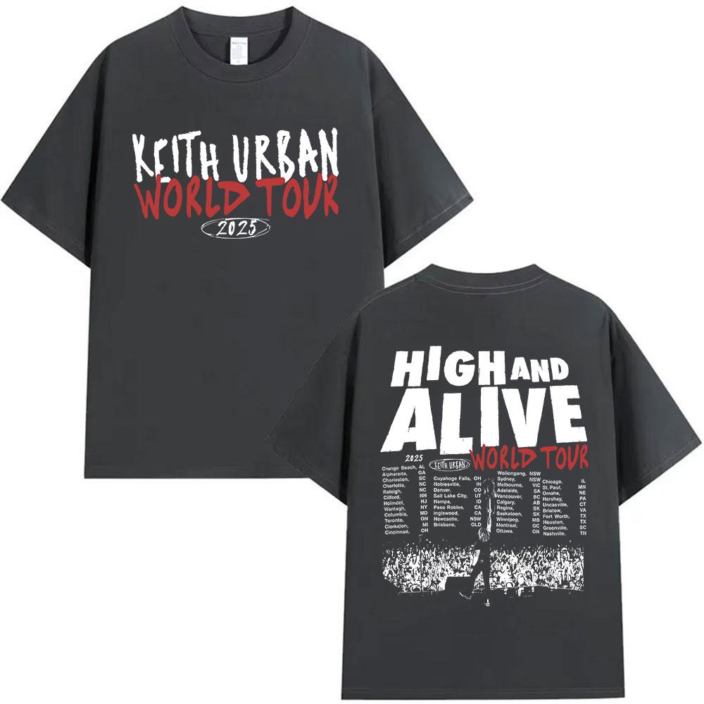 Keith Urban High and Alive Welttournee 2025 T-Shirt Herrenkleidung Hip Hop Kurzarm-T-Shirts Vintage Oversize Baumwoll-T-Shirt