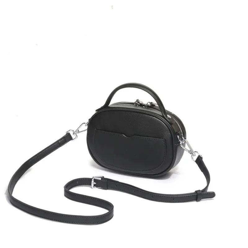 Women's Genuine Leather  Small Shoulder Purse Lightweight Round Crossbody Bag, Shell Bag Design with Phe/Coin Pocket for Daily