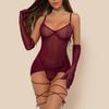 Toucheart Sexy Mesh Lingerie Set for Women Mesh Backless Perspective Rope Women's Underwear Gloves Thong Sex Suit Lingerie Set