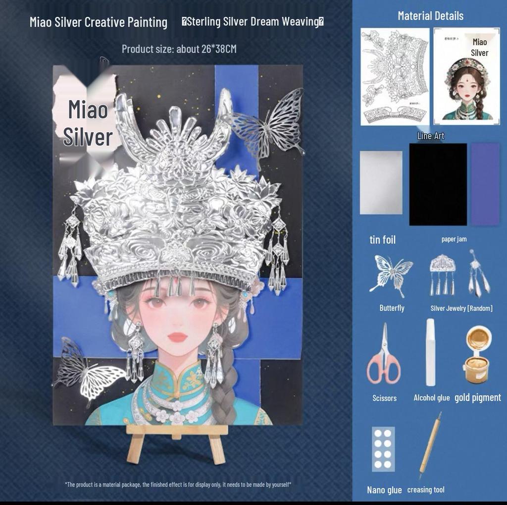 Xianci Miao Figure Painting: Handmade Silver Jewelry Tin Foil Embossed Art