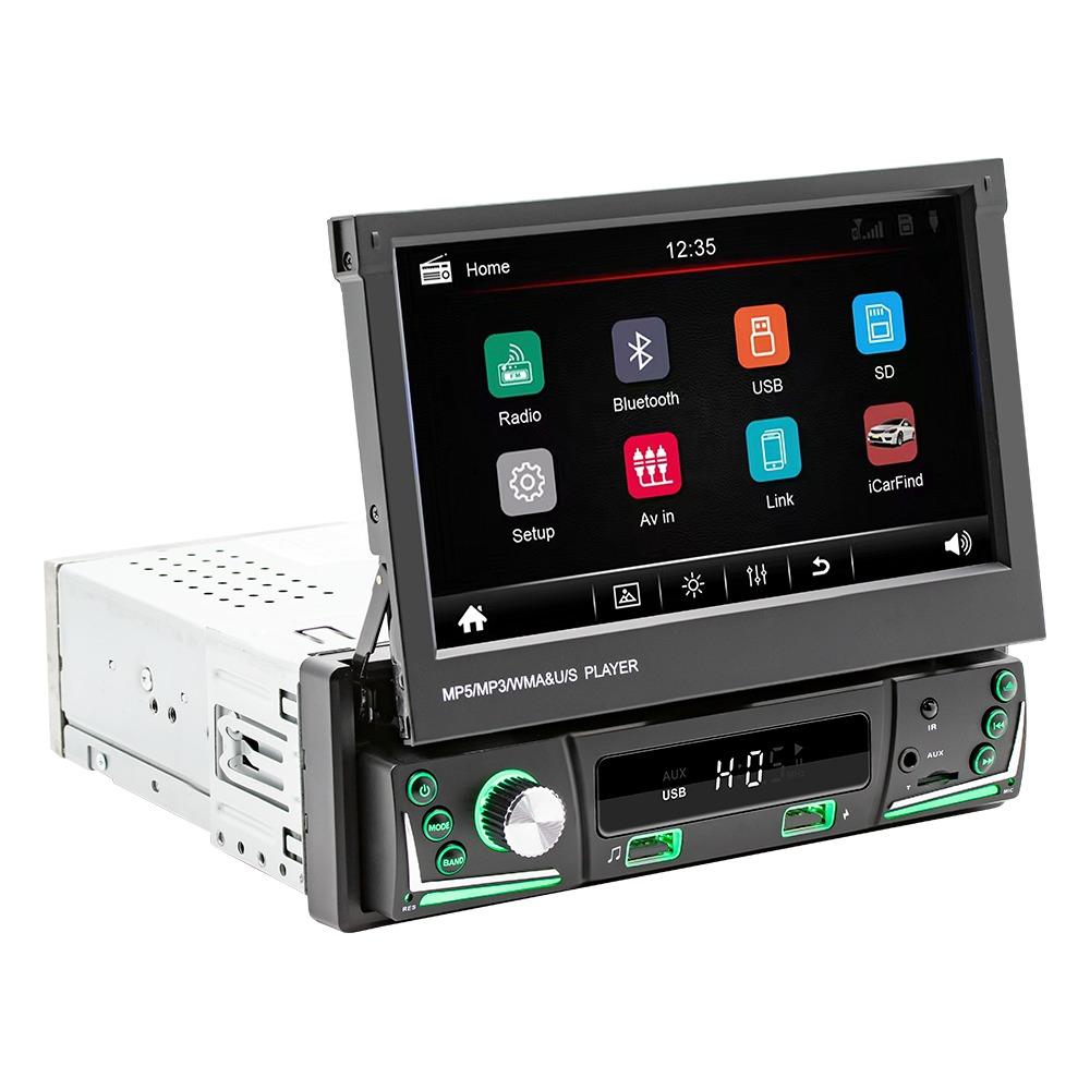 1 Din Autoradio Elektrisch versenkbarer Bildschirm Autoradio Universal Multimedia MP5 Player 7 Lichter Kabelgebundenes Carplay Bluetooth Auto Stereo