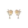 Korean White Flower Stud Earrings For Women Girls Exquisite Crystal Petal Leaf Temperament Earrings Zircon Accessories Gift