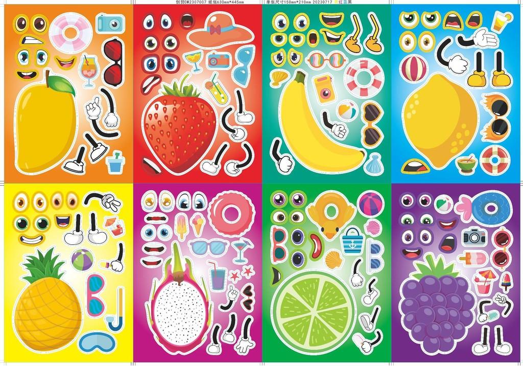 Cute Cartoon Fruit Kingdom Interactive Educational Puzzle Diy Face Stickers For Kids