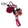 Knitted Holiday Embellishments Christmas Santa Claus Bag Charm, Crochet Keychain Pendant with Key Accessories Faux Leather Star, Xmas Hanging
