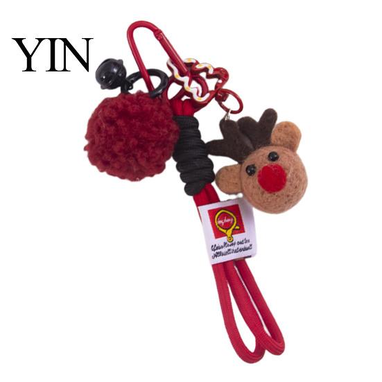 Knitted Holiday Embellishments Christmas Santa Claus Bag Charm, Crochet Keychain Pendant with Key Accessories Faux Leather Star, Xmas Hanging