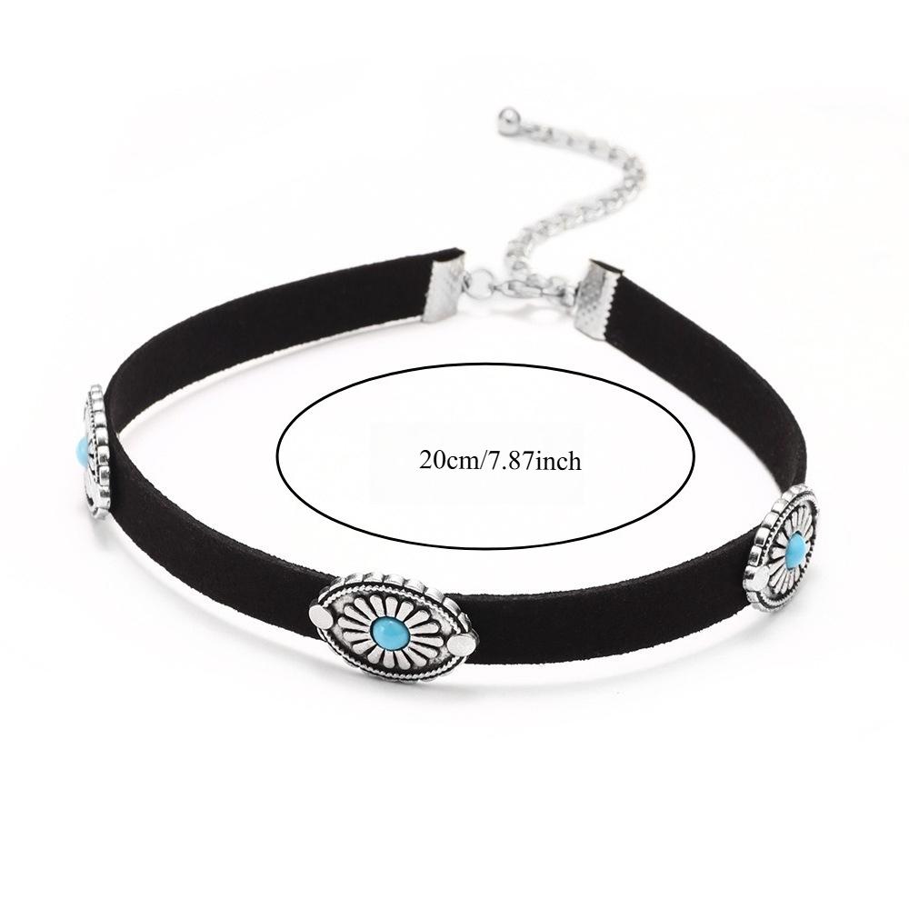 Vintage Metal Flower Turquoise Korean Velvet Choker Necklace for Women