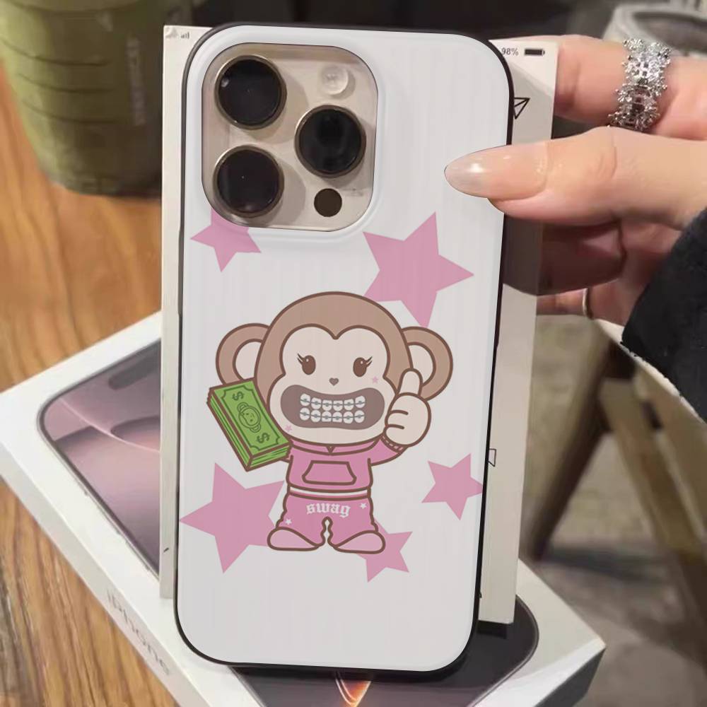 

Cute Ins Sweet Cool Biye Monkey For IPhone 17 16 15 Plus Pro Max 12 14 Plus 11 13 Wave Corrugated Stripe Funda Phone Cover iPhone 13pro max