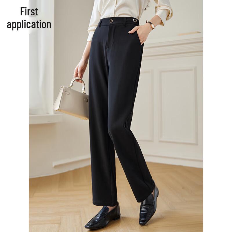 Chushen Women's High-Waist Metal Buckle Straight-Leg Pants