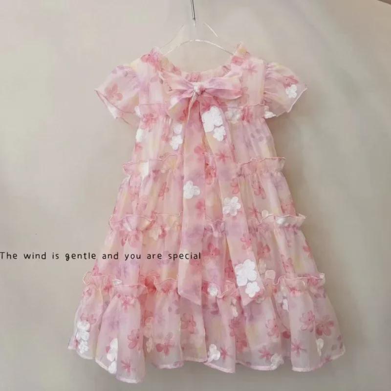 High-End Korean Style Floral Gauze Princess Dress for Girls