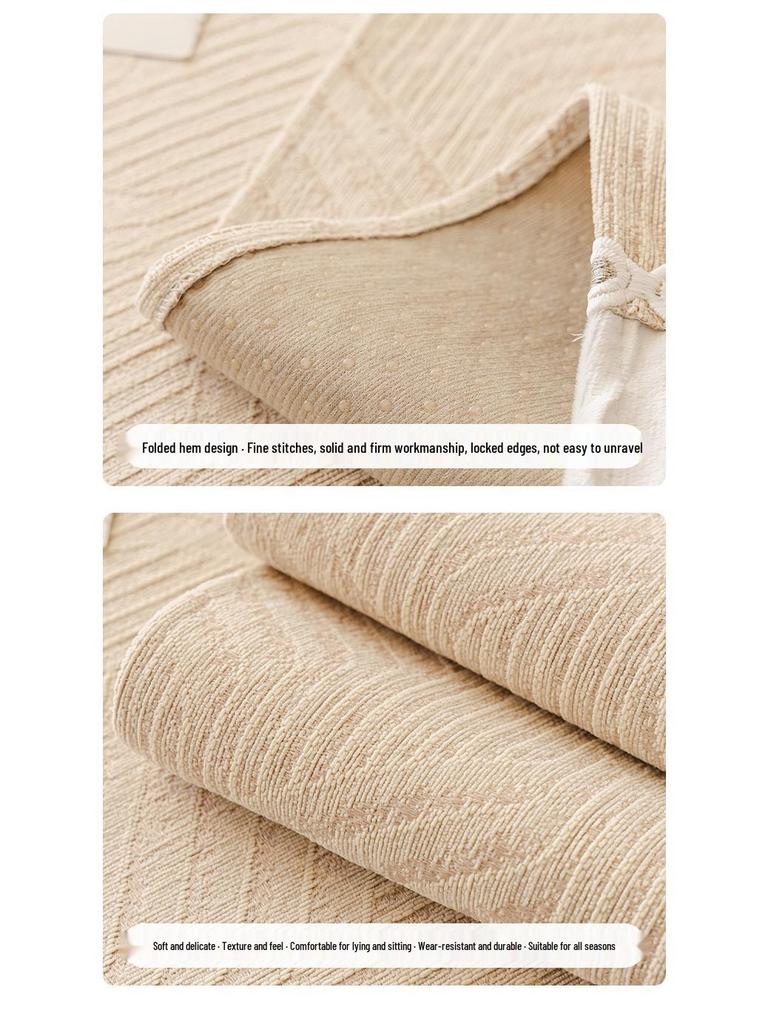 Four Seasons Chenille Luxury Sofa Cushion & Non-Slip Cover Set, Cream.