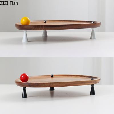 Solid Wood Trays Decorative Plate Ceramic Ball Storage Tray Dressing Table Earring Jewelry Display Plate Cosmetic Containers