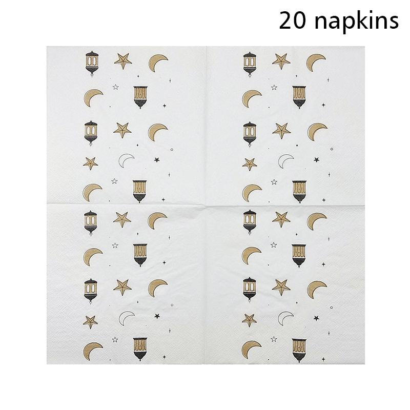 

20 шт. Квадратный дизайн Декор Рамадана Тематическая вечеринка Рамадана Принт звезды и луны Украшения для ресторана Одноразовые салфетки Изысканные 13 дюймов