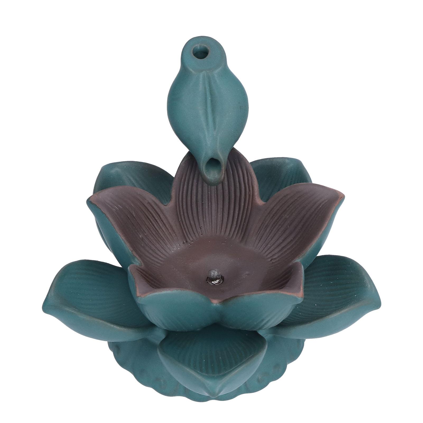 

Lotus Shape Backflow Burner 7‑Color LED Light Incense Burner Desktop Ornament for Home Office