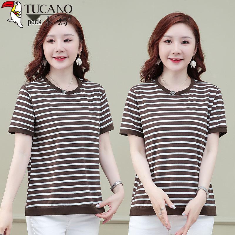 

Женская хлопковая футболка в полоску с коротким рукавом Woodpecker XL