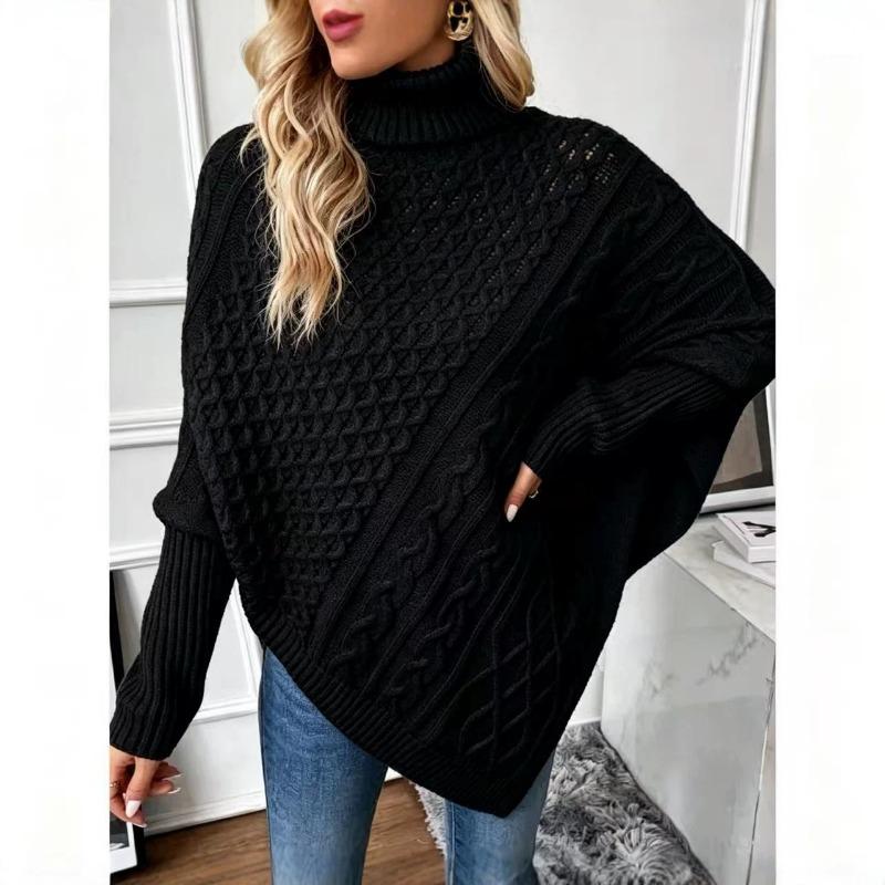Women S Turtleneck Batwing Sleeve Geometric Pattern Knit Pullover Sweater