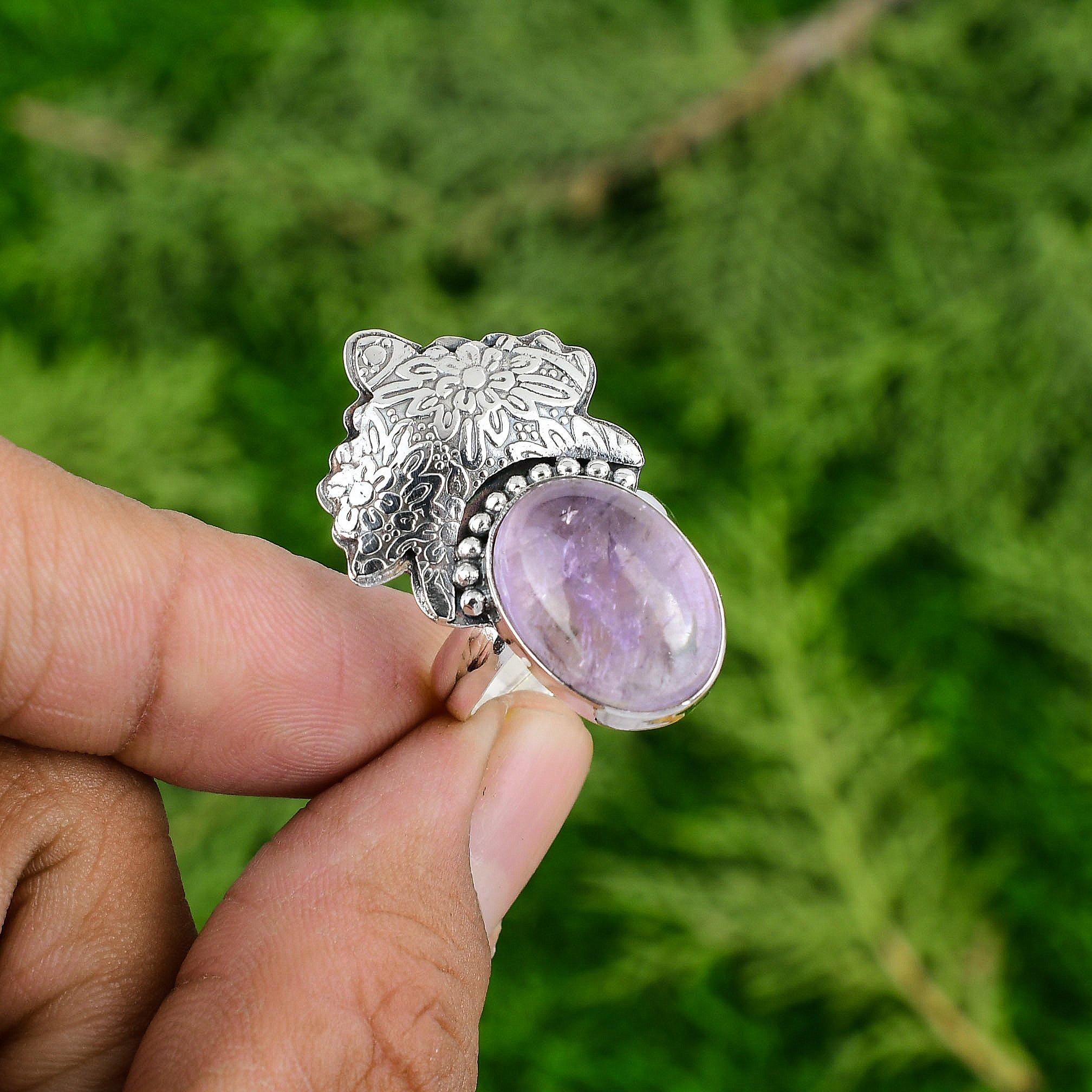 

Тренд Кольцо Обещания из Стерлингового Серебра 925 пробы Овальный Натуральный Африканский Аметист Ювелирное Изделие Adjustable