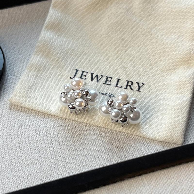 S925 silver needle zircon fireworks pearl stud earrings women s niche unique earrings real gold electroplated earrings