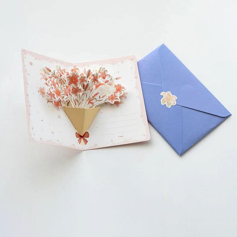 1pc Greeting Card 3D Blessing Card Minimalist Pop-up Style Creative Gift Flower