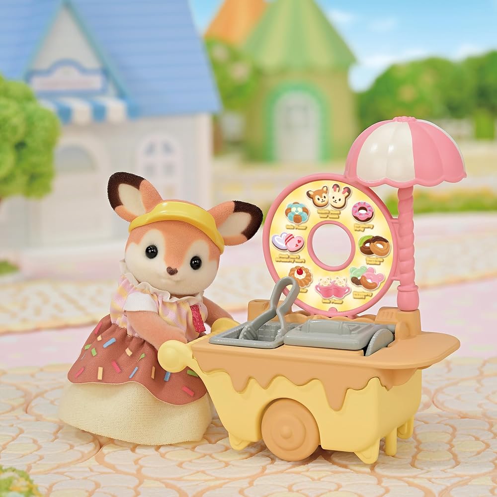 Sylvanian Families EPOCH Donut Wagon Toy Set with Delivery Feature for Dollhouse Ages 3 and Up