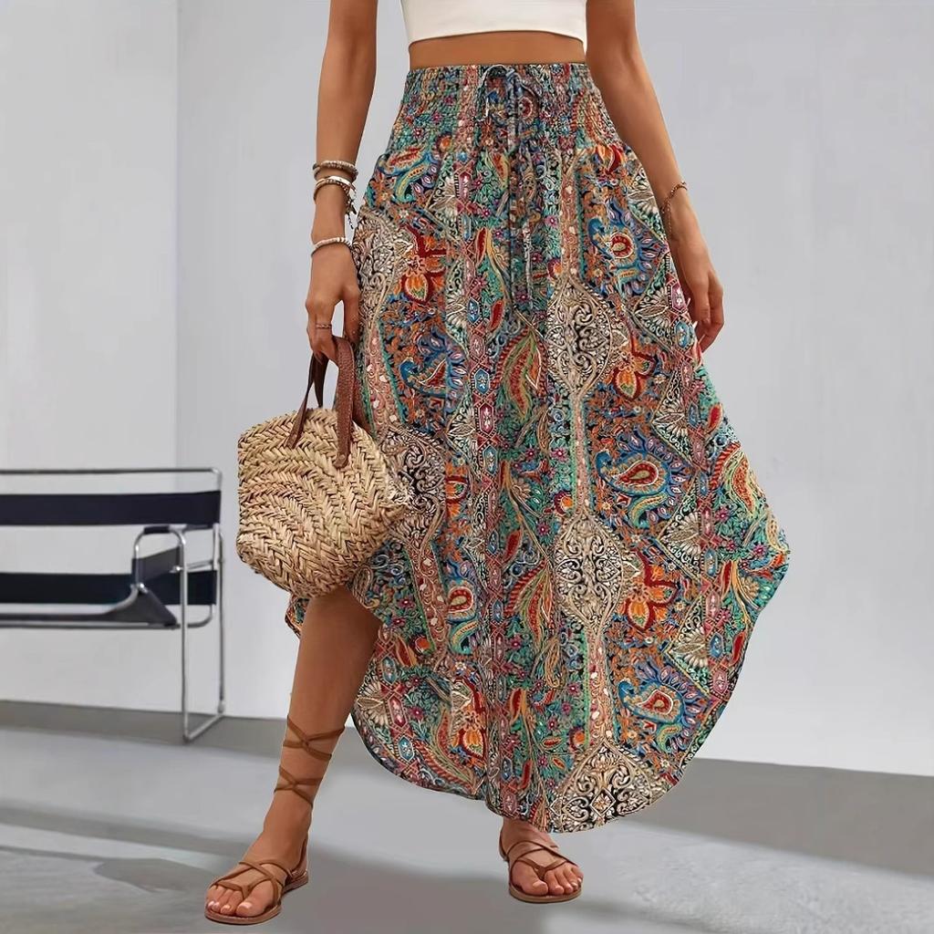 Women Summer High Waist Exotic Style Bohemian Beach Irregular A Line Skirt