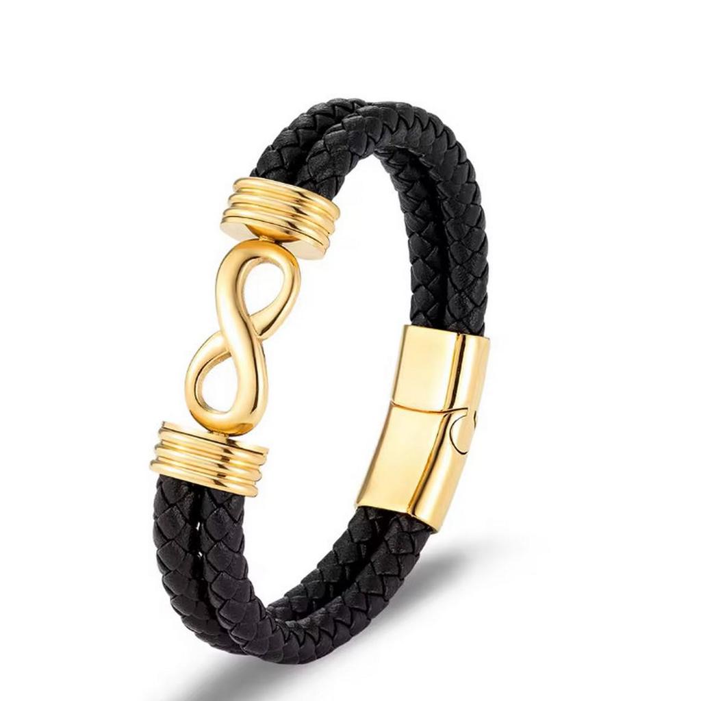 Men's European & American Braided Leather Bracelet with 8-Figure Magnetic Buckle