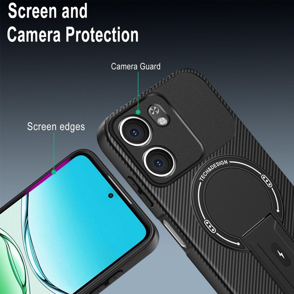 Carbon Fiber Invisible Stand Holder Built-in Magnetic Ring Case for OPPO A5X A5 Pro A5 5G A3X A3 A40m A40 A60 Protect Cover